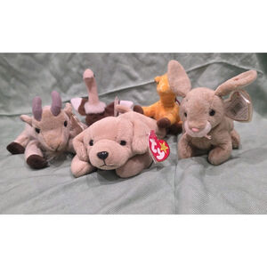 Beanie Babies lot of 5 (Goatee, Fetch, Nibbley, Twigs JB & Stretchy Tee) W/ TAGS